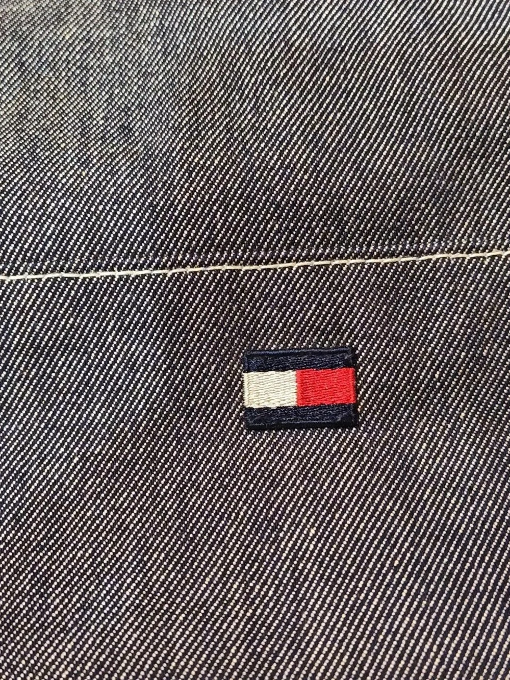 Y2k Tommy Hilfiger Denim Tote with White Trim and Flag Patch